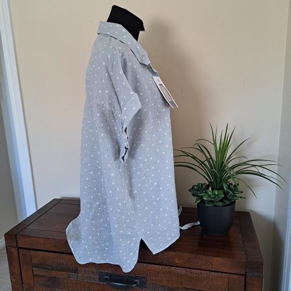 ❤️ NWT Jachs Girlfriend Short Sleeved Linen Blend Blouse Large Polka-dot Top - Picture 4 of 13